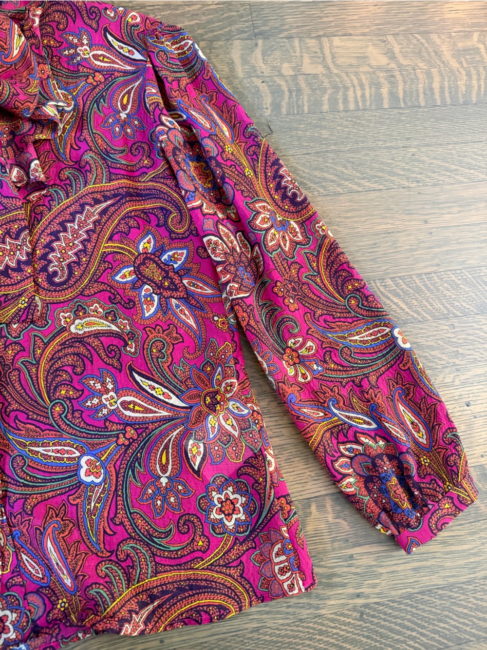 Etro Fuscia Pink Paisley Bow Front Button Down Blouse EUC Size 44 100% Silk - Picture 5 of 8